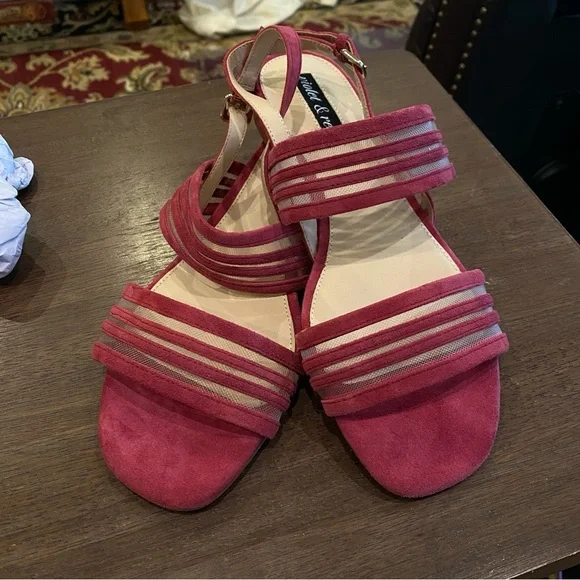 Pink Strappy Suede and Mesh Sandals with Block Heel; New with Tags, Never Worn - Picture 15 of 15